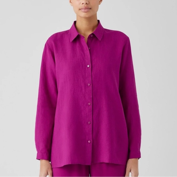 Eileen Fisher Tops - Eileen Fisher Organic Handkerchief Linen Classic Collar Shirt Magenta Women’s XL